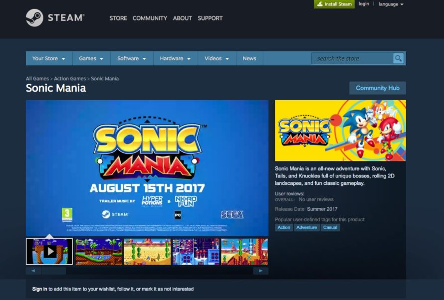 Sonic Mania — этим летом появится в Steam